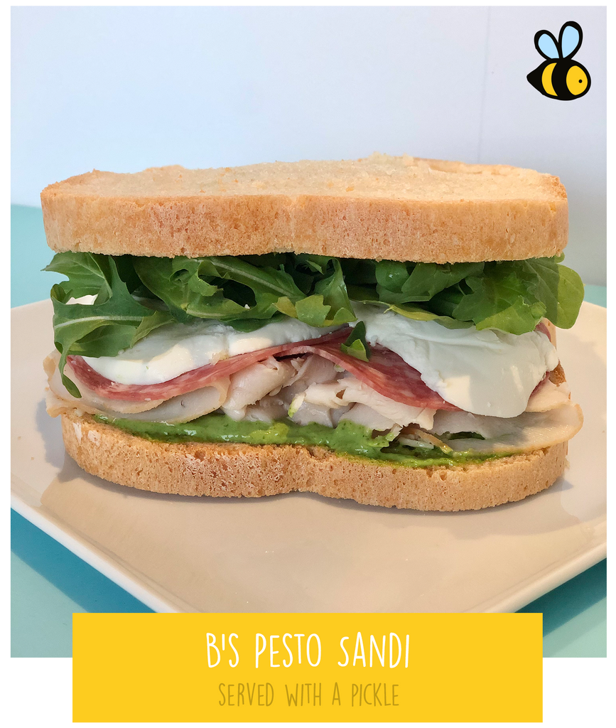 B’s Pesto Sandi (served with a pickle)